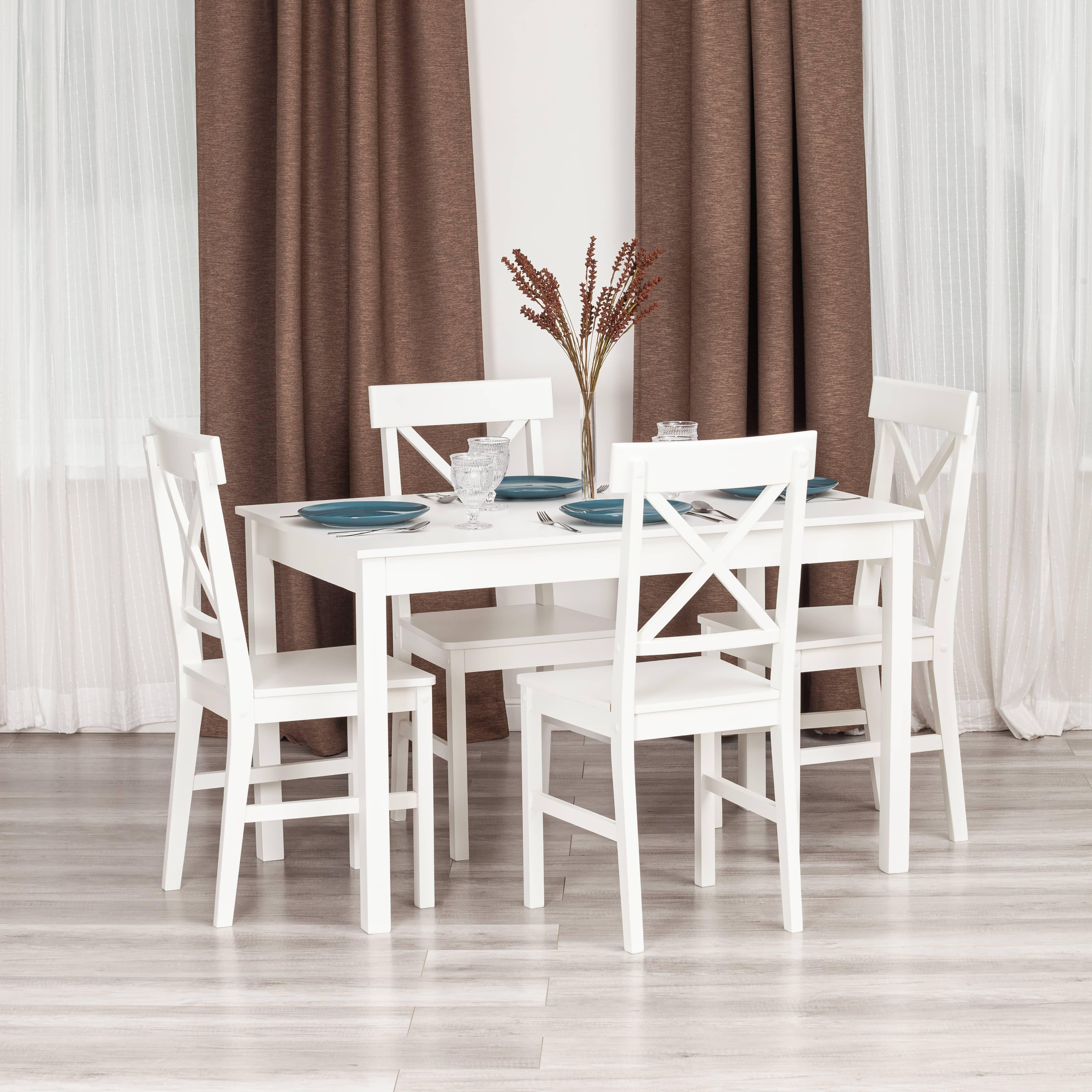 Обеденный комплект Хадсон (стол + 4 стула)/ Hudson Dining Set (mod.0102) МДФ/тополь/меламин, стол: 118х74х73 см, стул: 42,5x46,5x93,5 см, White (белый)