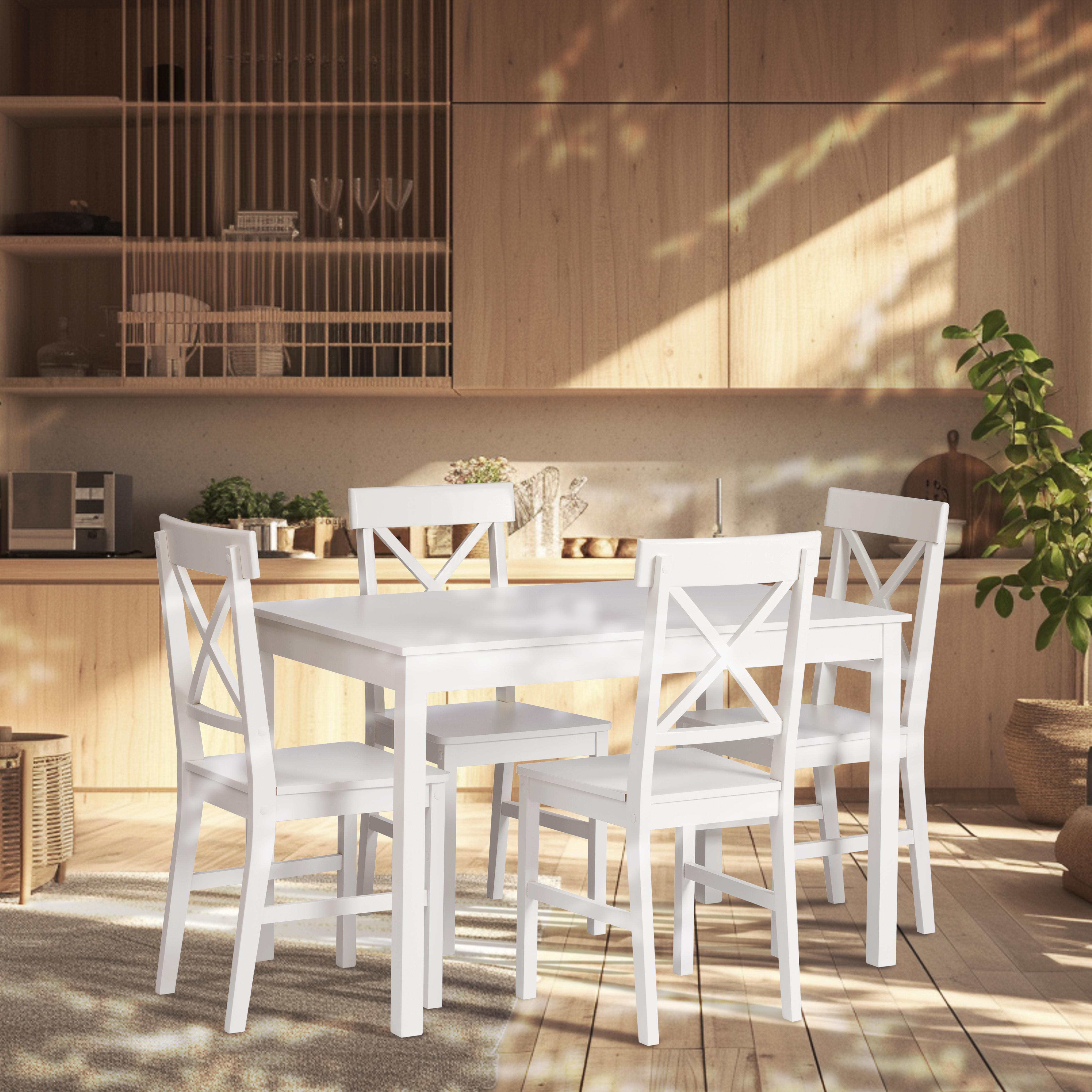 Обеденный комплект Хадсон (стол + 4 стула)/ Hudson Dining Set (mod.0102) МДФ/тополь/меламин, стол: 118х74х73 см, стул: 42,5x46,5x93,5 см, White (белый)