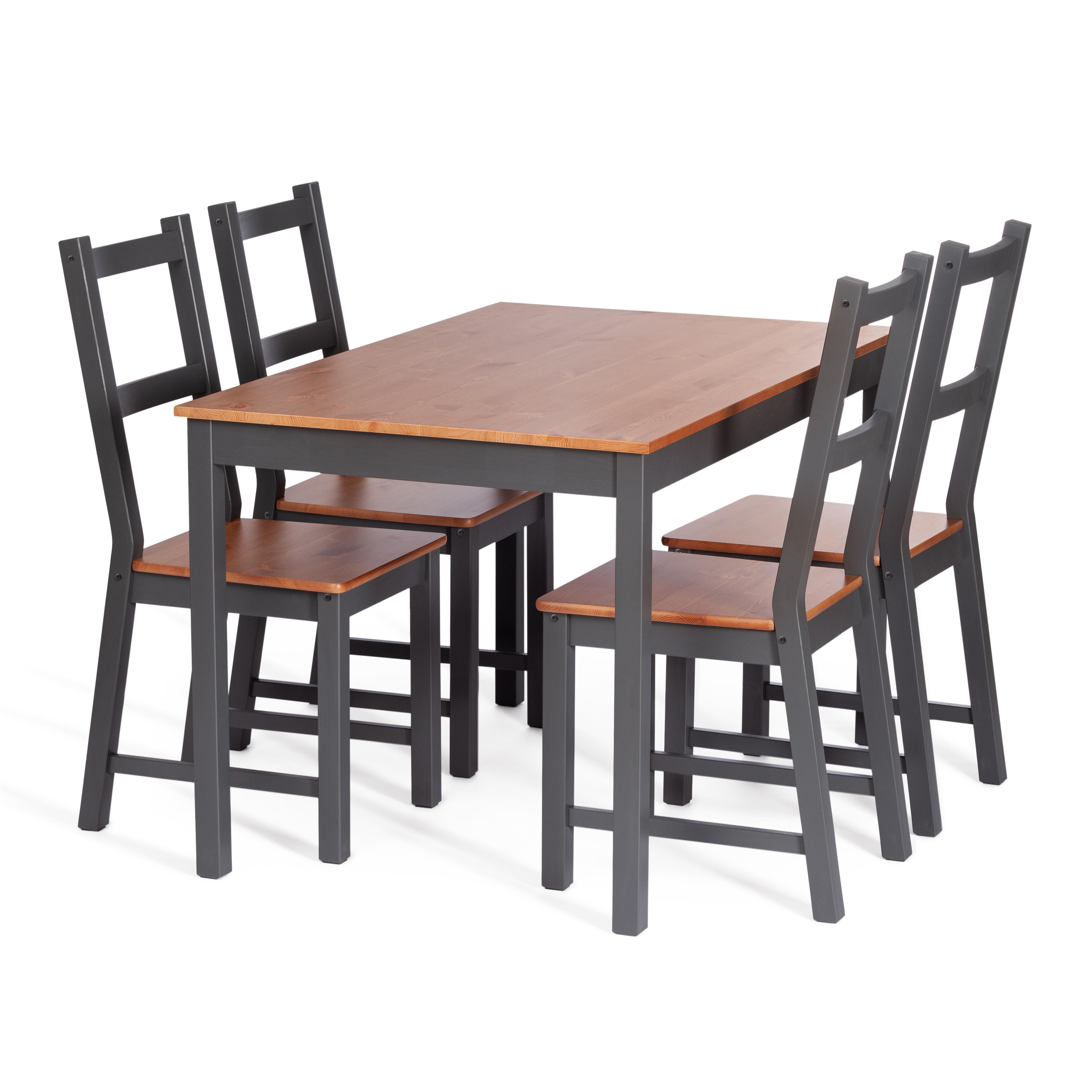 Обеденный комплект Соната (стол + 4 стула) / Sonata dining set массив сосны, стол: 120х75х73см  стул :41х50х95см, антик /графит