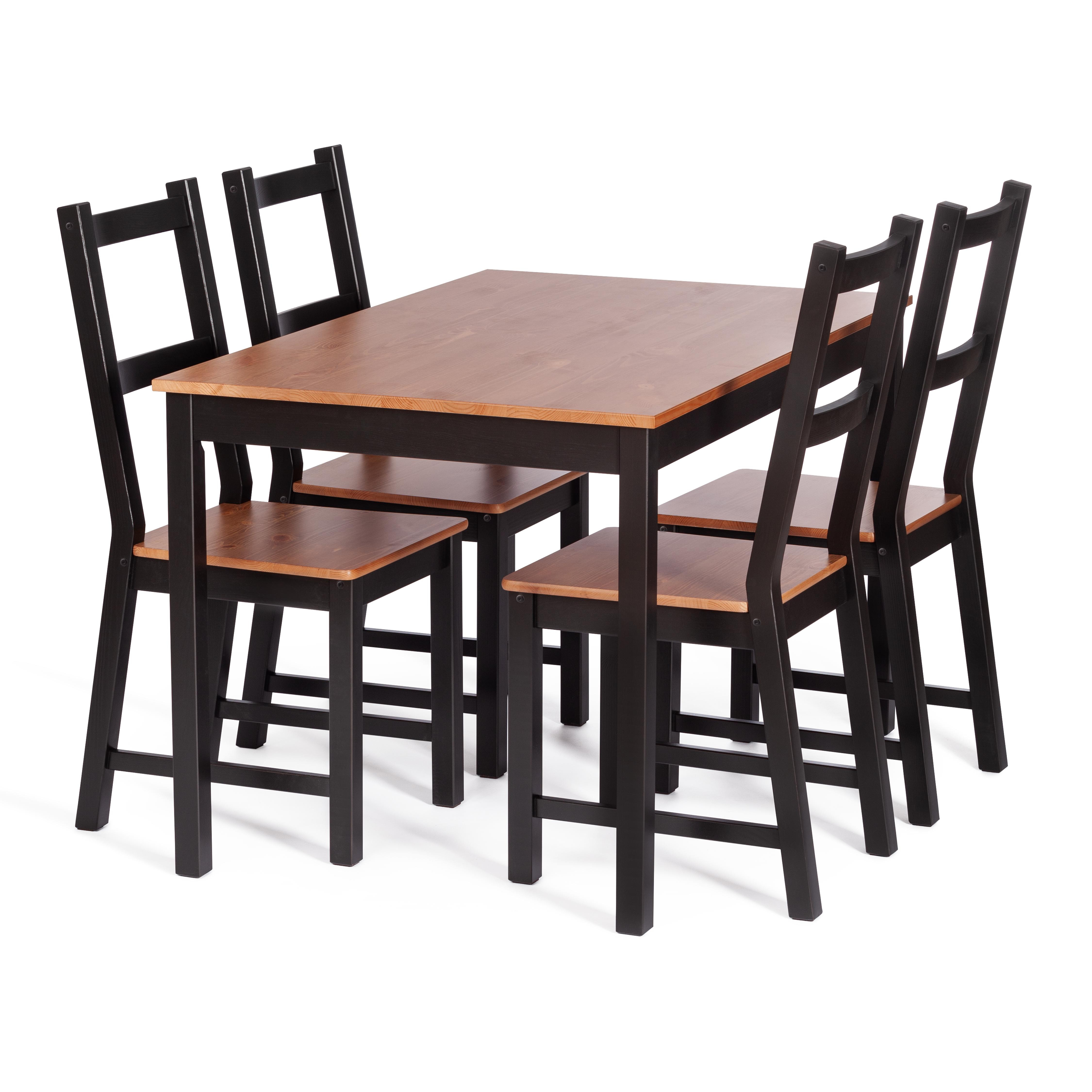 Обеденный комплект Соната (стол + 4 стула) / Sonata dining set массив сосны, стол: 120х75х73см  стул :41х50х95см, антик/чёрный