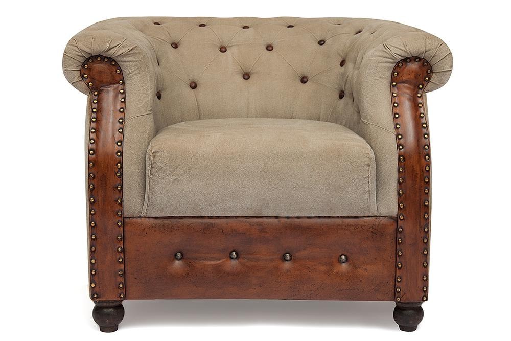 Кресло Secret De Maison CHELSEY ( mod. M-6696 ) кожа буйвола / ткань, 70х91х82см, коричневый, ткань: винтаж