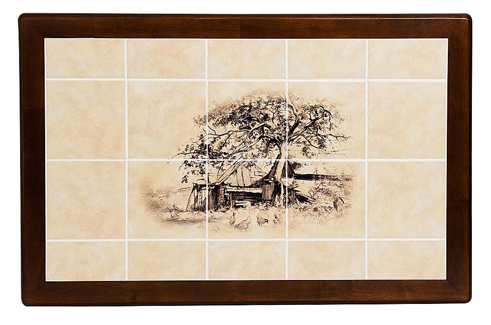 CT 3045P Стол с плиткой дерево гевея/плитка, 115х70х76см, Античный белый/Тёмный Дуб, рисунок-Дерево