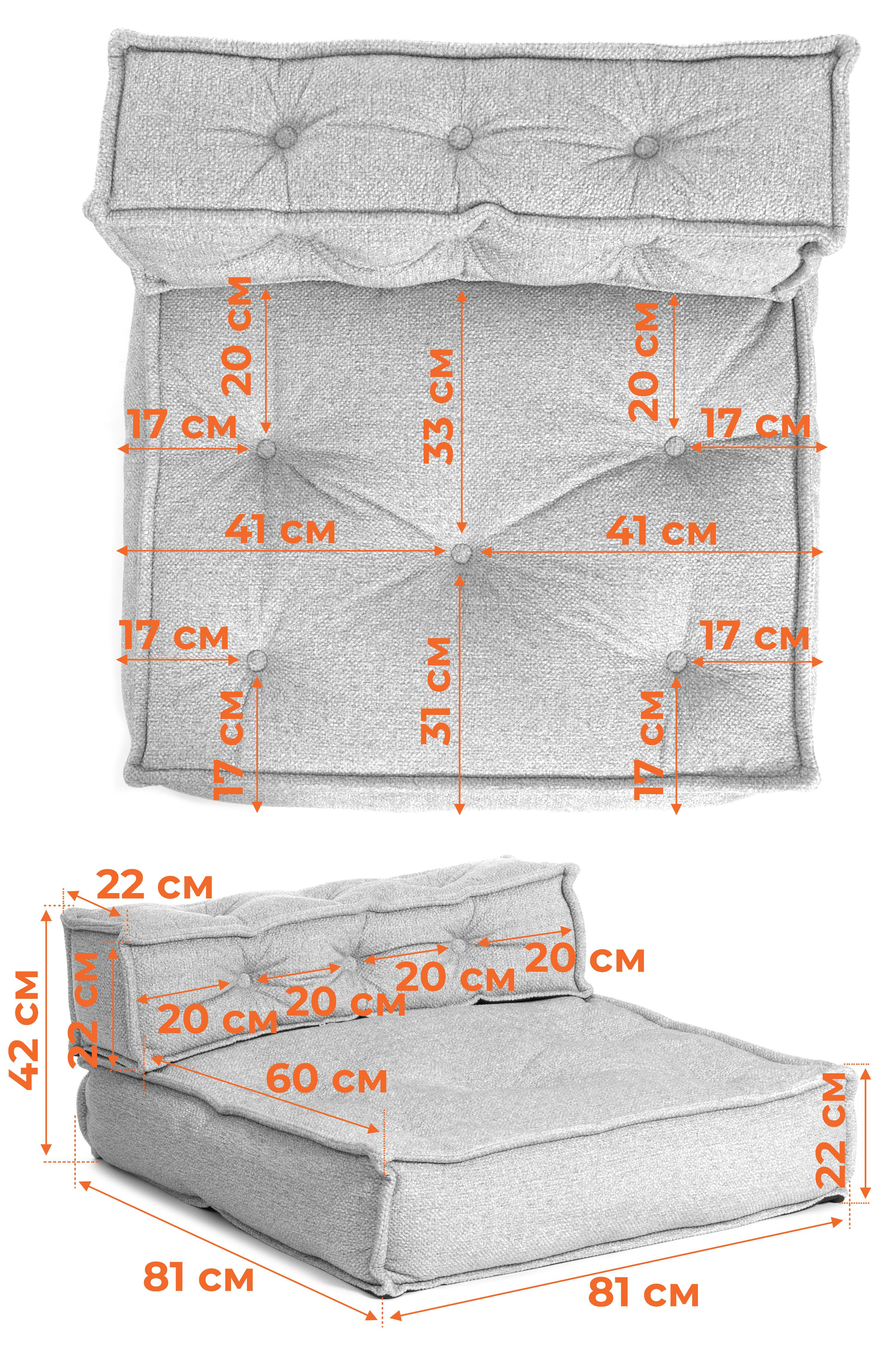 Модуль мягкий прямой Miracle велюр/букле, VT shape silver, 82x81x24 см