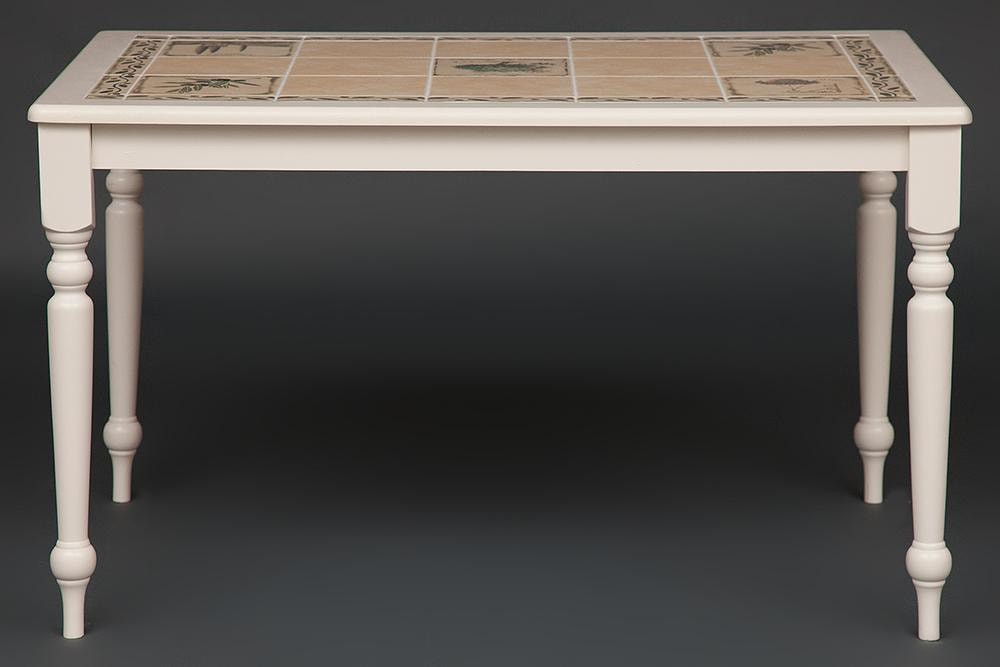 CT 3349 Стол с плиткой дерево гевея/плитка, 124х84х75см, butter white, Рисунок - " Прованс с бордюром"
