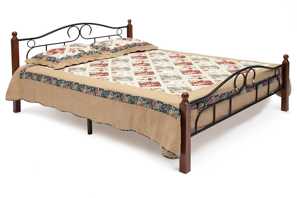 Кровать AT-808 дерево гевея/металл, 180*200 см (King bed), красный дуб/черный
