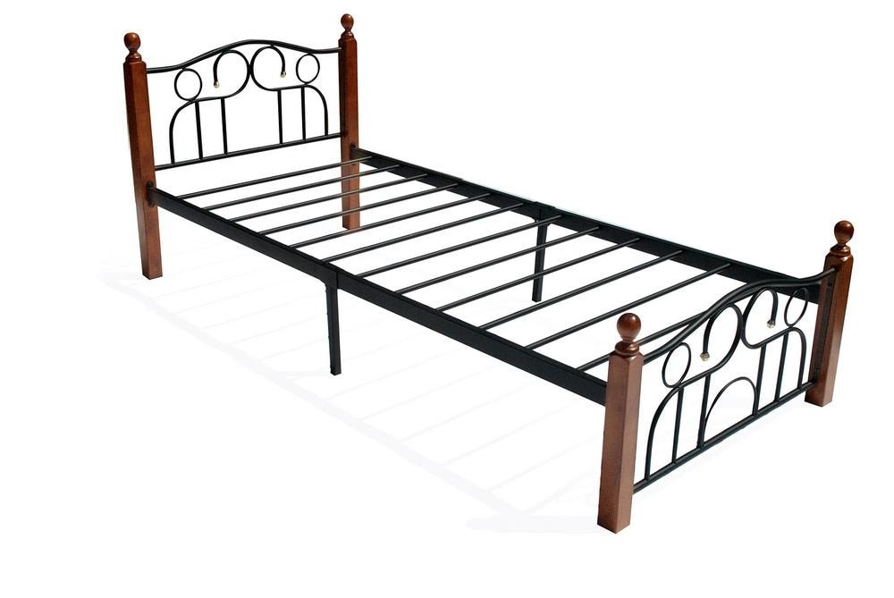 Кровать AT-808 дерево гевея/металл, 90*200 см (Single bed), красный дуб/черный