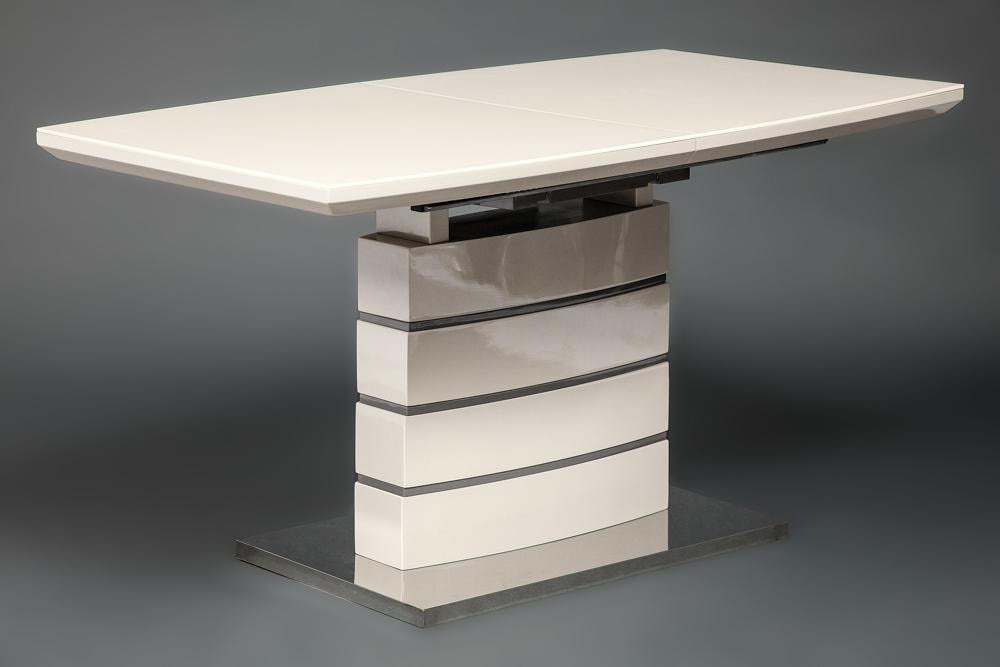 Стол WOLF ( mod. 8053-2 ) мдф high gloss, закаленное стекло, 140/180x80x76см, слоновая кость/латте